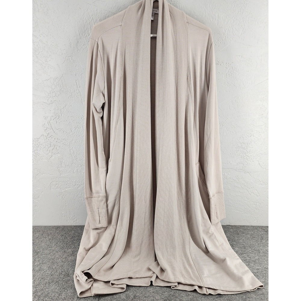 Athleta Pranayama Long Wrap Cardigan Beige Modal Yoga Athleisure Womens Medium - Picture 1 of 7